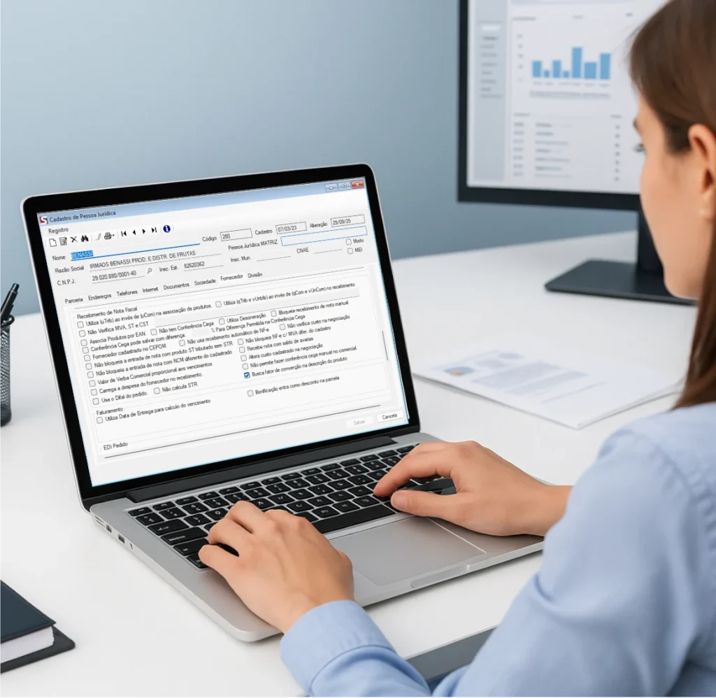 pessoa usando o Novo parâmetro para agilizar o lançamento de notas fiscais